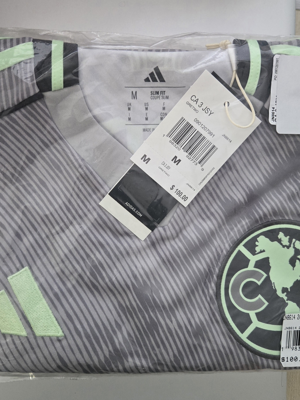 Adidas Slim Fit Soccer Jersey in Gray with Mint Accents